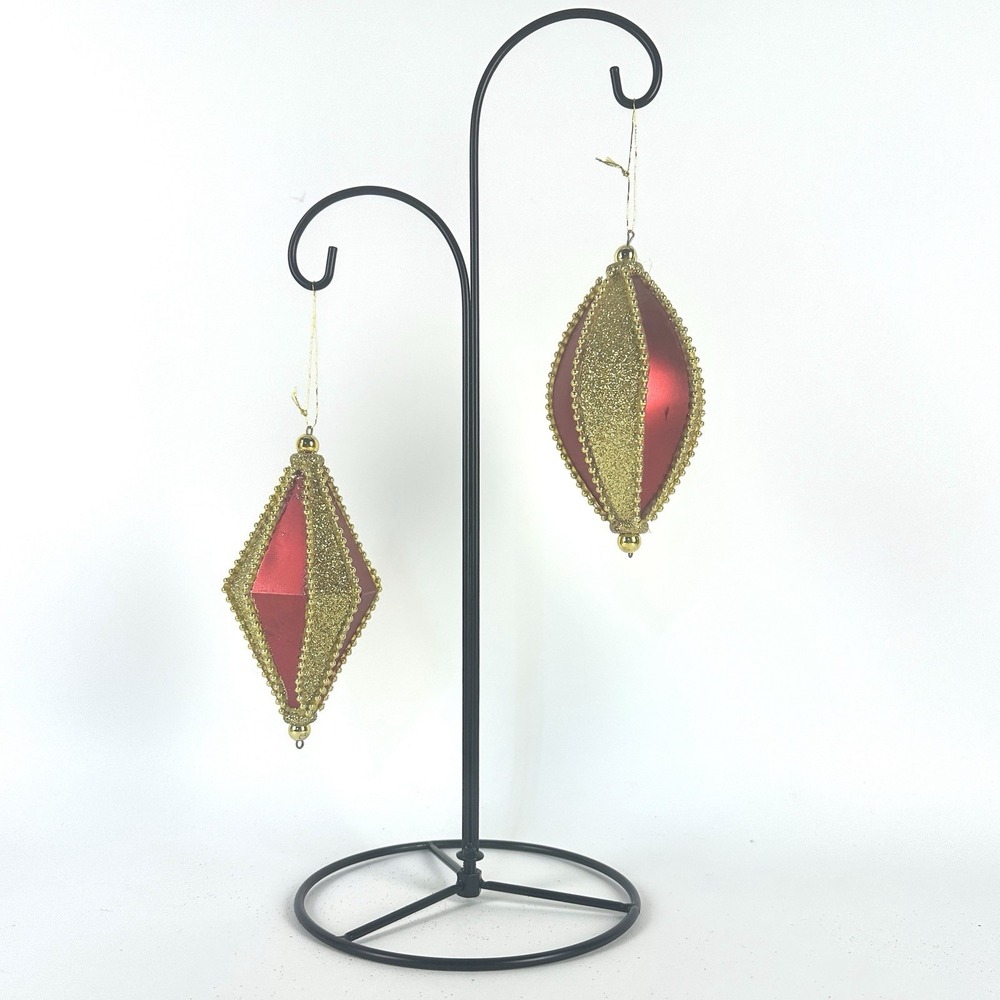 Unique Shaped Ornaments Plastic Shatter Proof Red And Gold Set Of 2